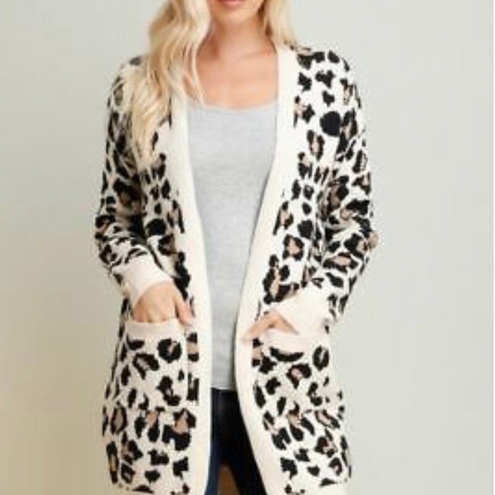 FSL Apparel Open Front Relaxed Fit Leopard Print Cardigan Sweater
